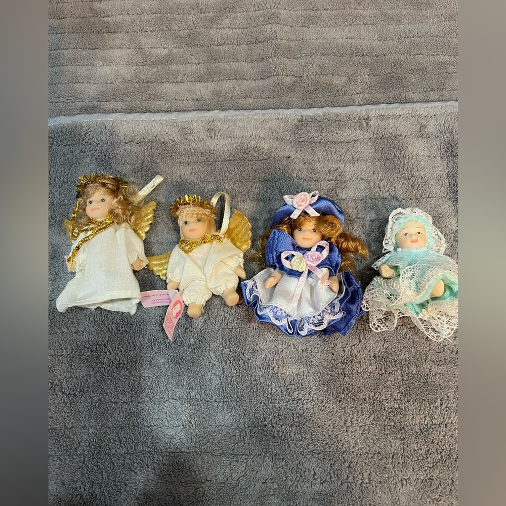 Porcelain Angel Cameo Kids Miniature Doll Ornament 3” Tall Lot of 4 Pieces